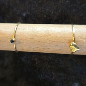 Two Dainty, Minimalist stackable Rings, Heart and sapphire look accent stone
